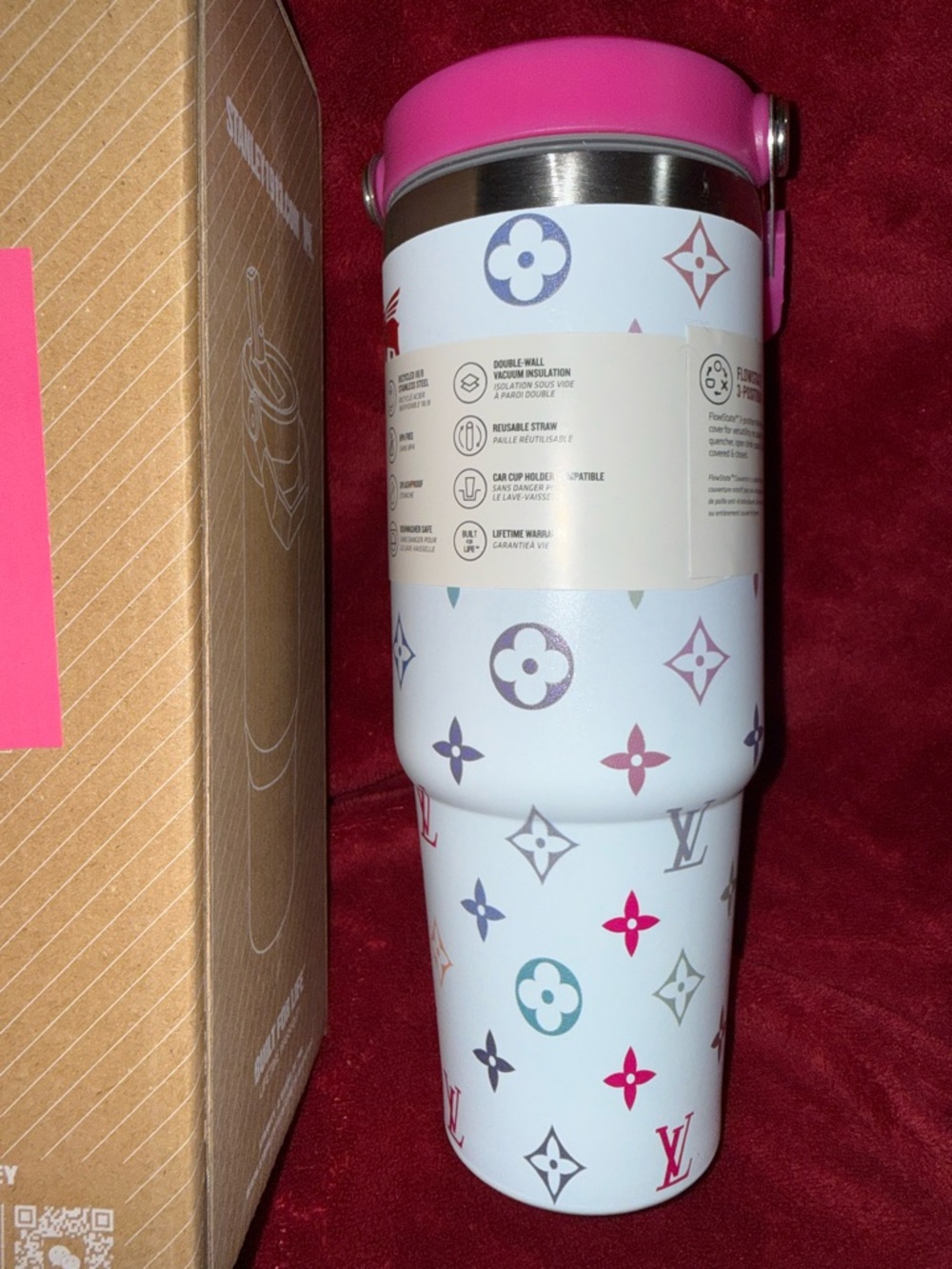 Stanley Quencher H2.0 30oz White Tumbler Multicolor Monogram Design- H. Pink NIB